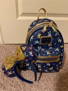 ✨ EUC Disney Parks Loungefly 50th Anniversary Mini Backpack + Minnie Ears Set